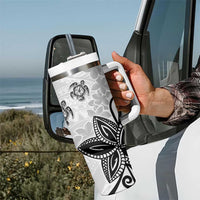 Polynesia Tumbler With Handle White Tribal Turtle Floral Pattern LT05 - Polynesian Pride