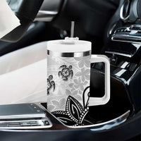 Polynesia Tumbler With Handle White Tribal Turtle Floral Pattern LT05 - Polynesian Pride