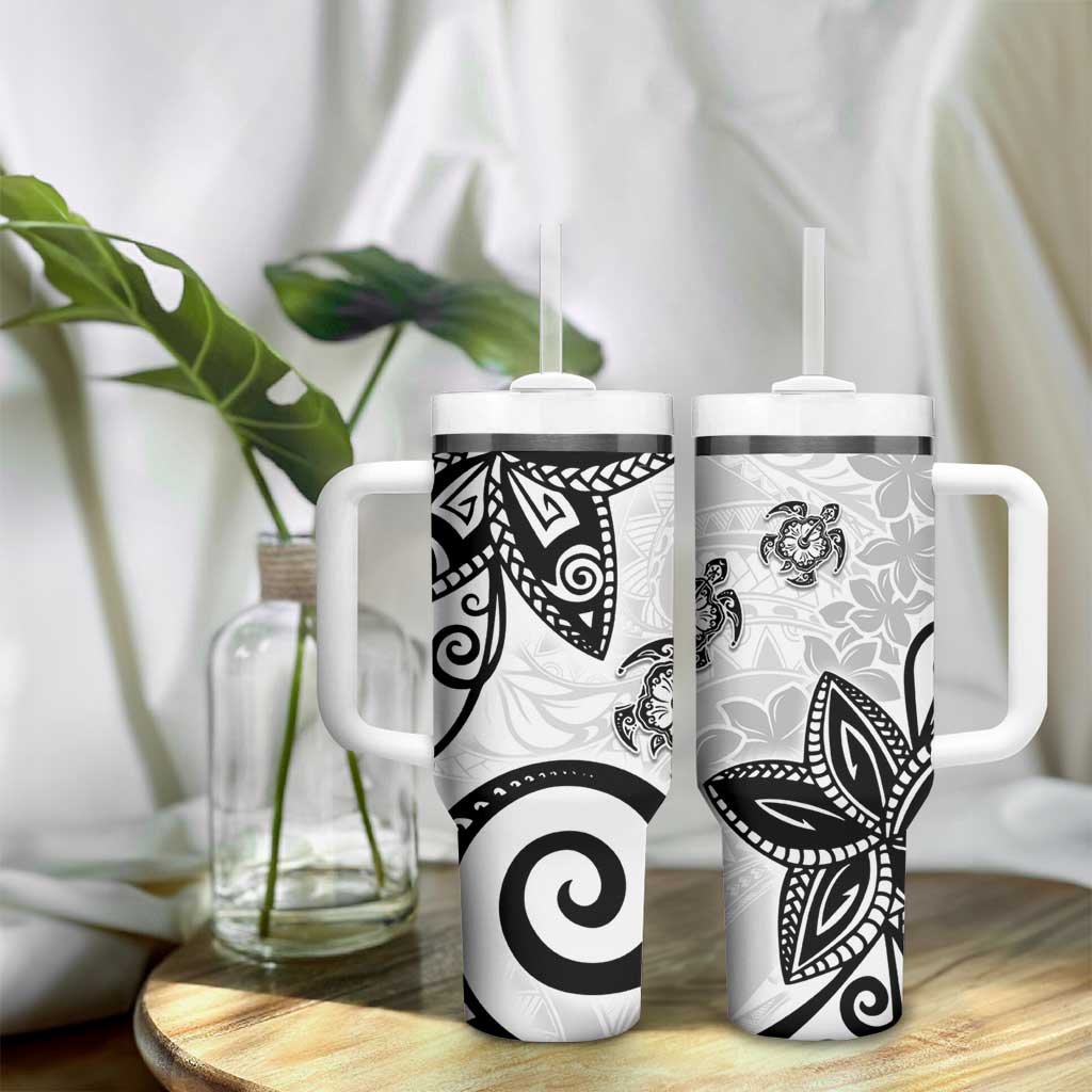 Polynesia Tumbler With Handle White Tribal Turtle Floral Pattern LT05 - Polynesian Pride