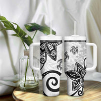 Polynesia Tumbler With Handle White Tribal Turtle Floral Pattern LT05 - Polynesian Pride
