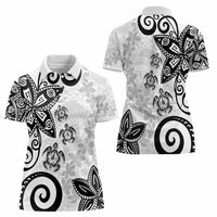 Polynesia Women Polo Shirt White Tribal Turtle Floral Pattern