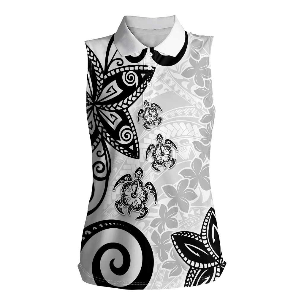 Polynesia Women Sleeveless Polo Shirt White Tribal Turtle Floral Pattern LT05 Female White - Polynesian Pride