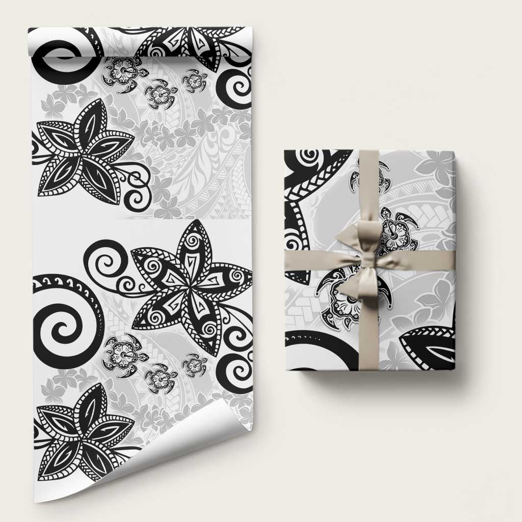 Polynesia Wrapping Paper White Tribal Turtle Floral Pattern LT05 58" × 23" White - Polynesian Pride