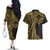 Hawaii And Philippines Couples Matching Off The Shoulder Long Sleeve Dress and Hawaiian Shirt Kanaka Maoli With Tribal Sun Together Gold