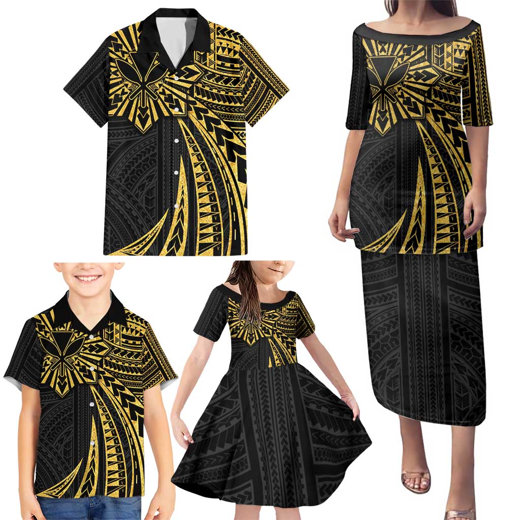 Hawaii And Philippines Family Matching Puletasi and Hawaiian Shirt Kanaka Maoli With Tribal Sun Together Gold LT05 - Polynesian Pride