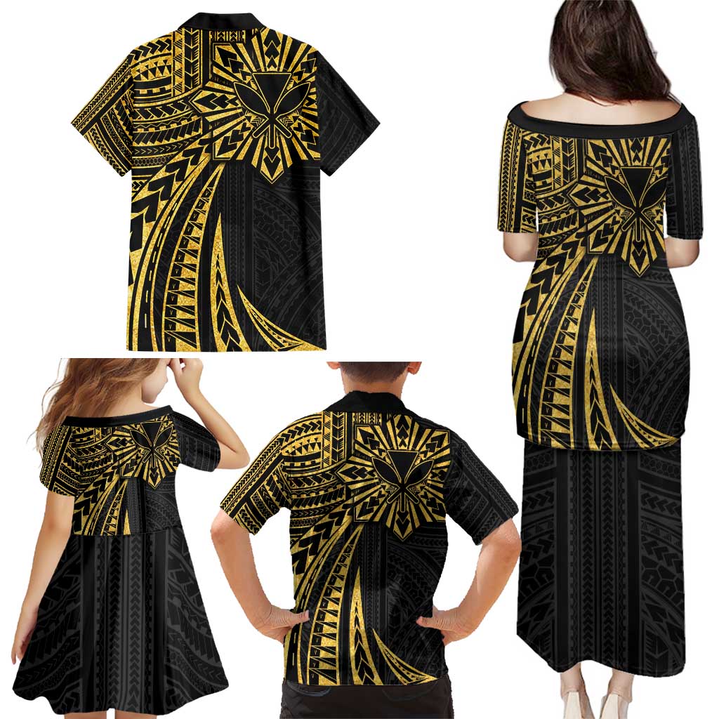 Hawaii And Philippines Family Matching Puletasi and Hawaiian Shirt Kanaka Maoli With Tribal Sun Together Gold LT05 - Polynesian Pride