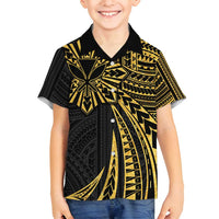 Hawaii And Philippines Family Matching Puletasi and Hawaiian Shirt Kanaka Maoli With Tribal Sun Together Gold LT05 Son's Shirt Gold - Polynesian Pride