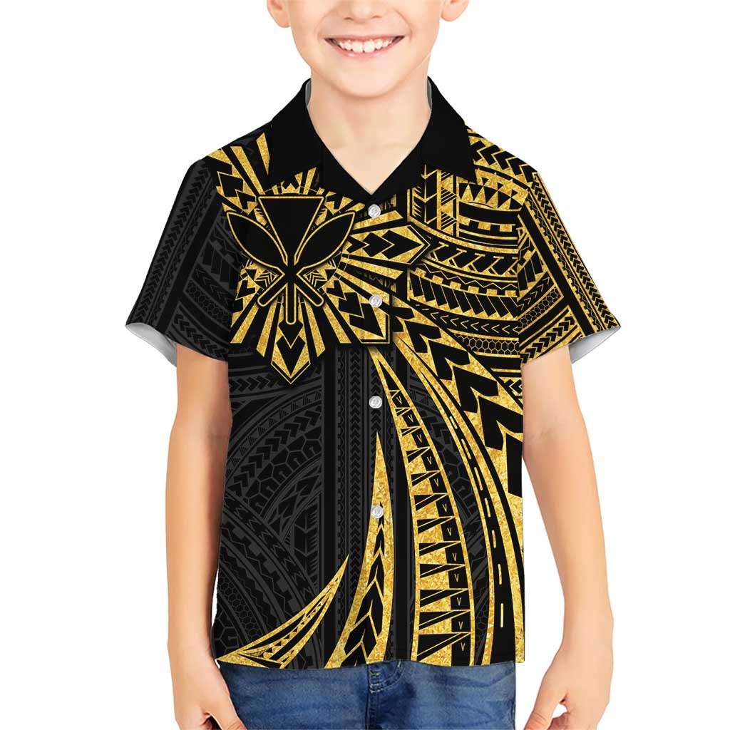 Hawaii And Philippines Family Matching Short Sleeve Bodycon Dress and Hawaiian Shirt Kanaka Maoli With Tribal Sun Together Gold