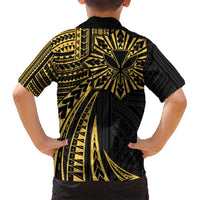 Hawaii And Philippines Kid Hawaiian Shirt Kanaka Maoli With Tribal Sun Together Gold
