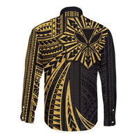 Hawaii And Philippines Long Sleeve Button Shirt Kanaka Maoli With Tribal Sun Together Gold LT05 - Polynesian Pride