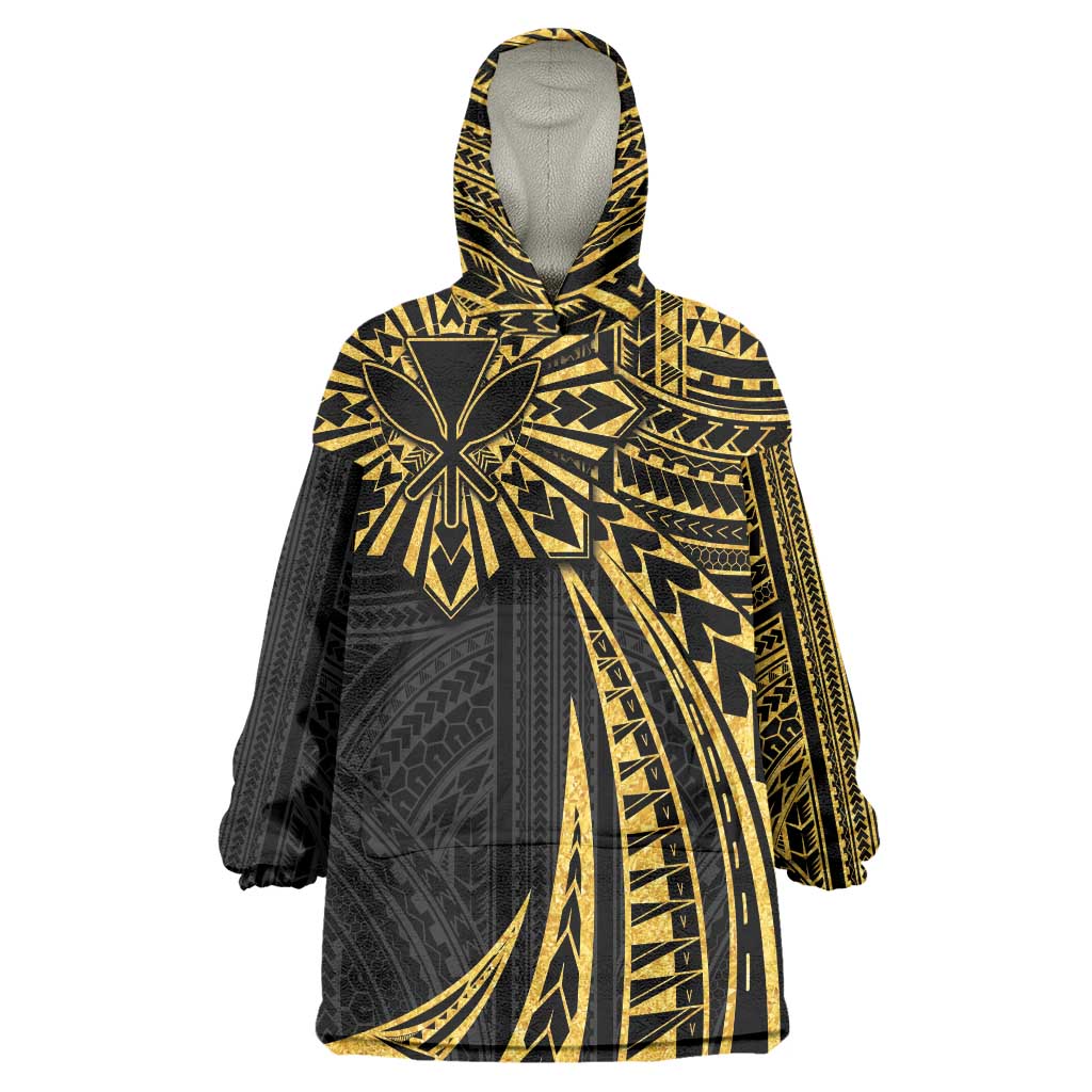 Hawaii And Philippines Wearable Blanket Hoodie Kanaka Maoli With Tribal Sun Together Gold