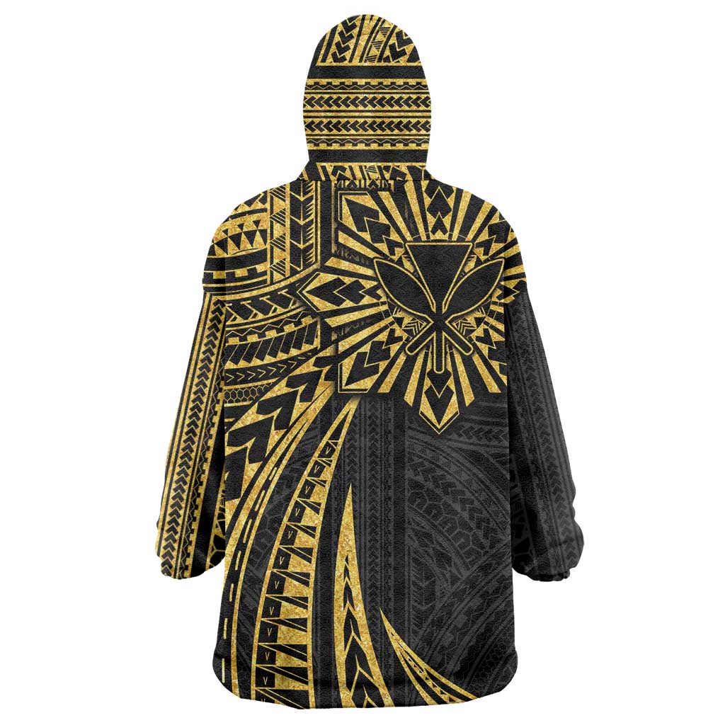 Hawaii And Philippines Wearable Blanket Hoodie Kanaka Maoli With Tribal Sun Together Gold