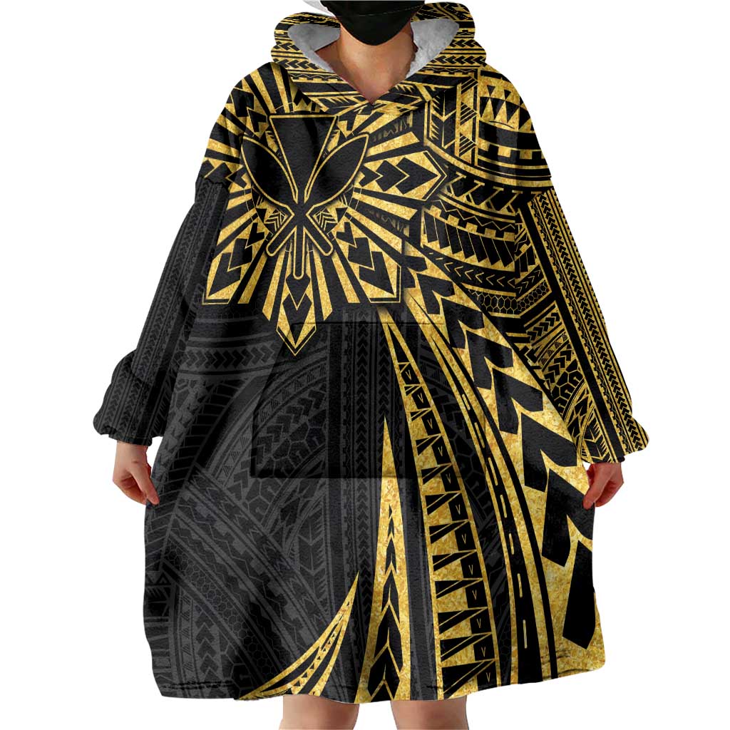 Hawaii And Philippines Wearable Blanket Hoodie Kanaka Maoli With Tribal Sun Together Gold
