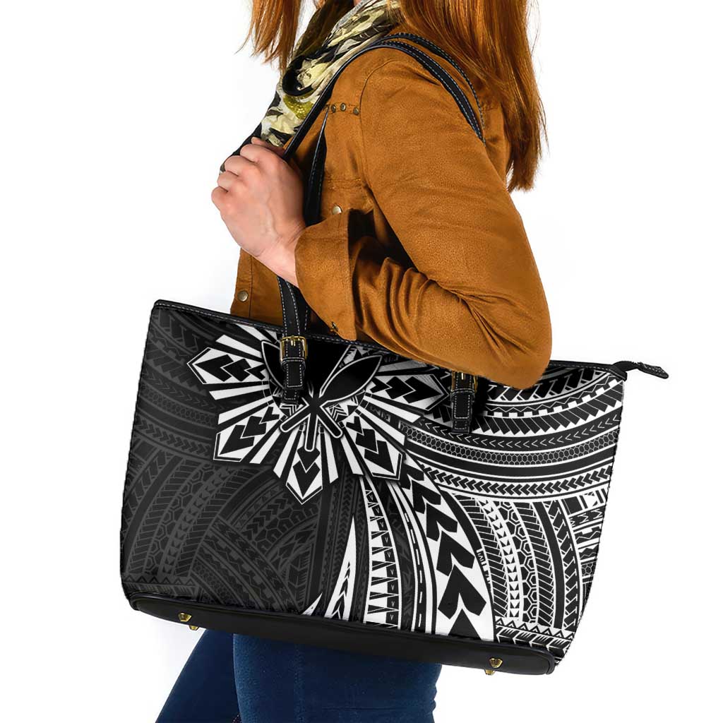 Hawaii And Philippines Leather Tote Bag Kanaka Maoli With Tribal Sun Together Black