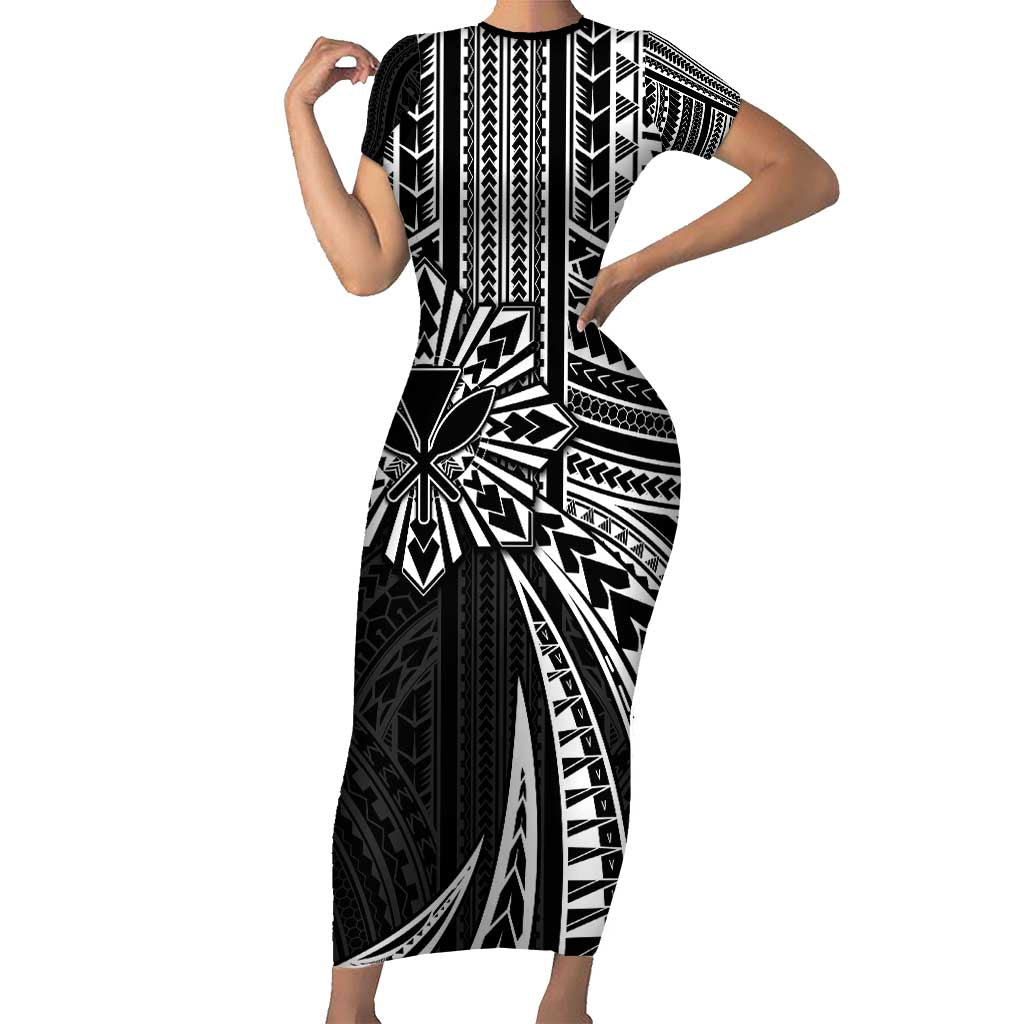 Hawaii And Philippines Short Sleeve Bodycon Dress Kanaka Maoli With Tribal Sun Together Black