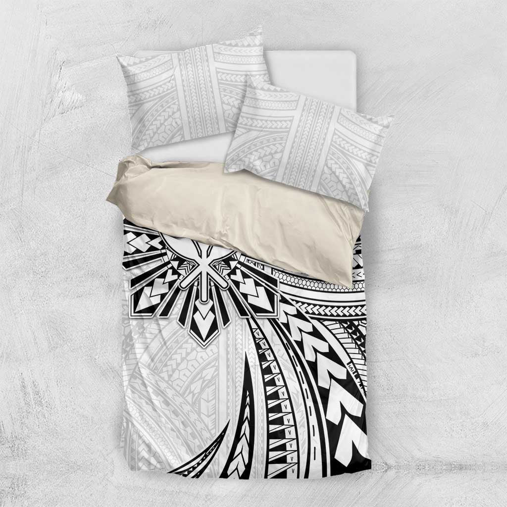 Hawaii And Philippines Bedding Set Kanaka Maoli With Tribal Sun Together White