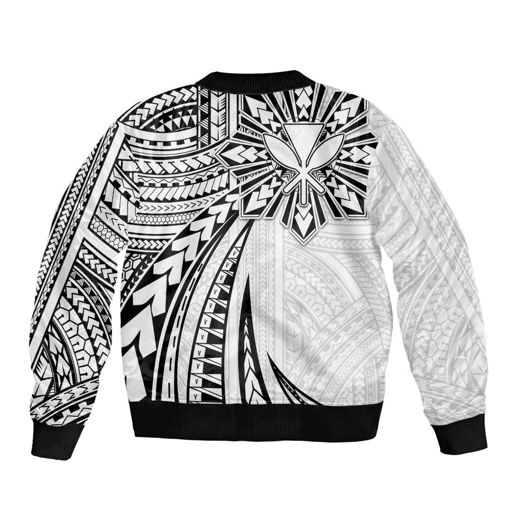 Hawaii And Philippines Bomber Jacket Kanaka Maoli With Tribal Sun Together White