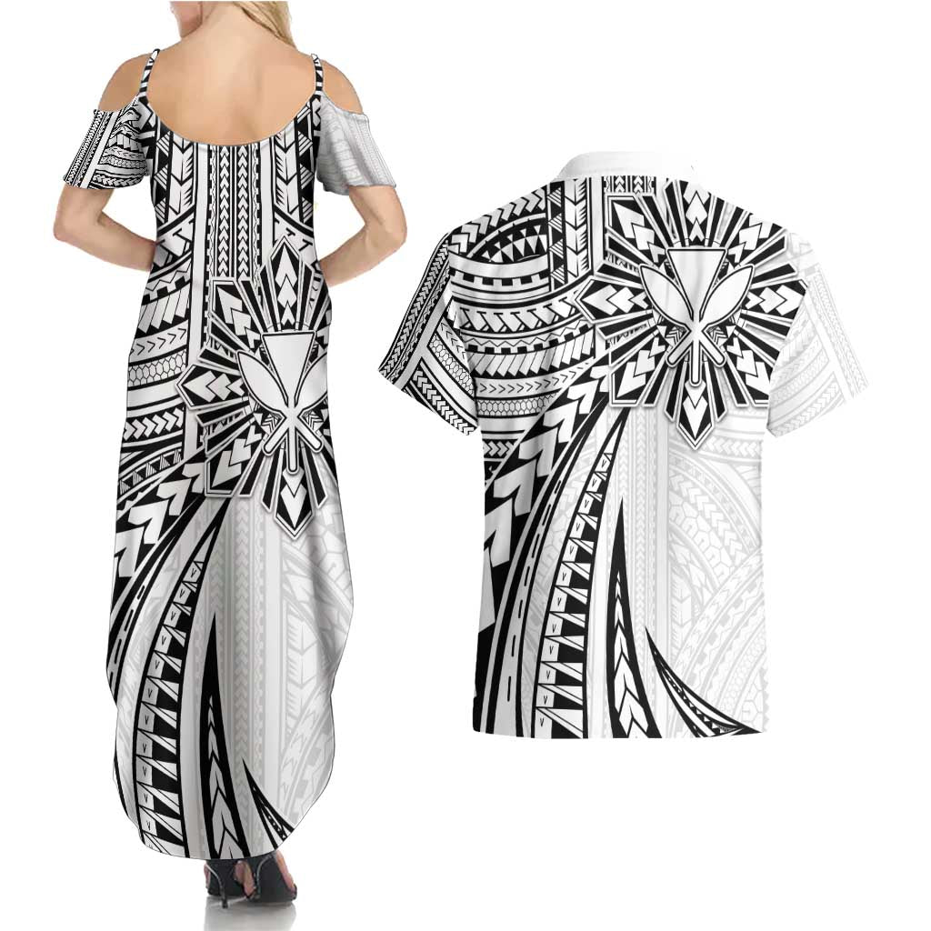 Hawaii And Philippines Couples Matching Summer Maxi Dress and Hawaiian Shirt Kanaka Maoli With Tribal Sun Together White