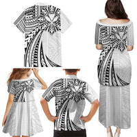 Hawaii And Philippines Family Matching Puletasi and Hawaiian Shirt Kanaka Maoli With Tribal Sun Together White LT05 - Polynesian Pride
