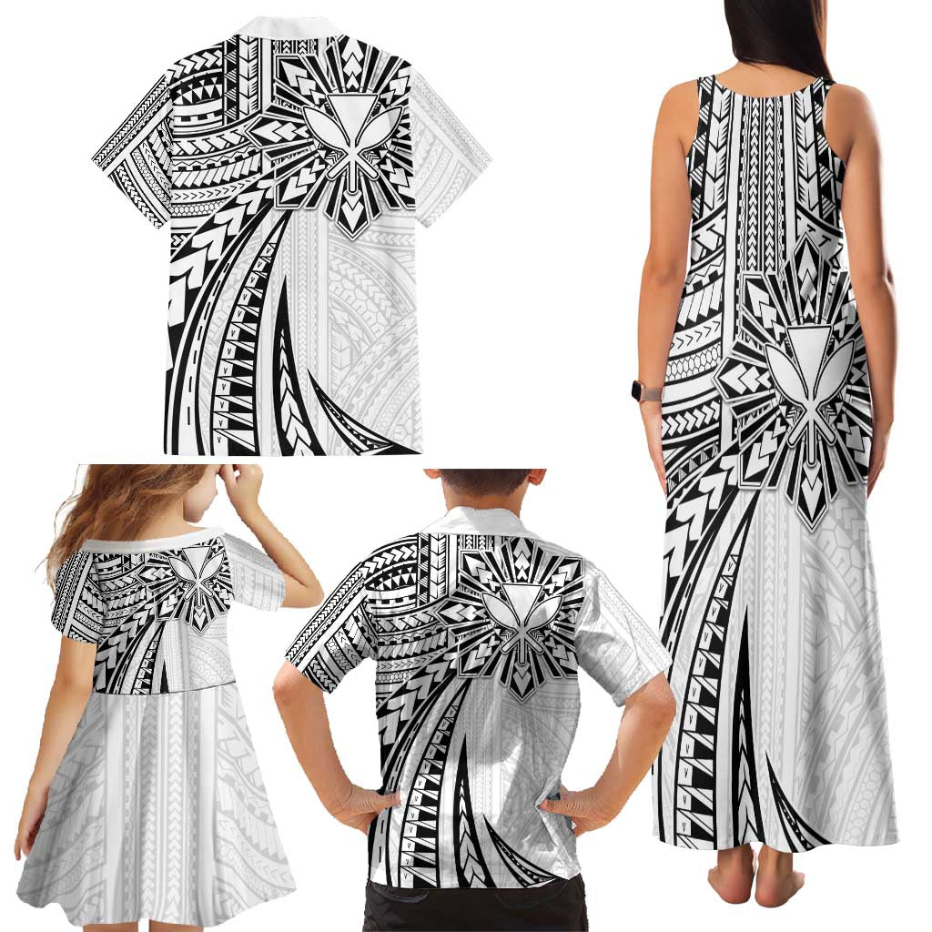 Hawaii And Philippines Family Matching Tank Maxi Dress and Hawaiian Shirt Kanaka Maoli With Tribal Sun Together White