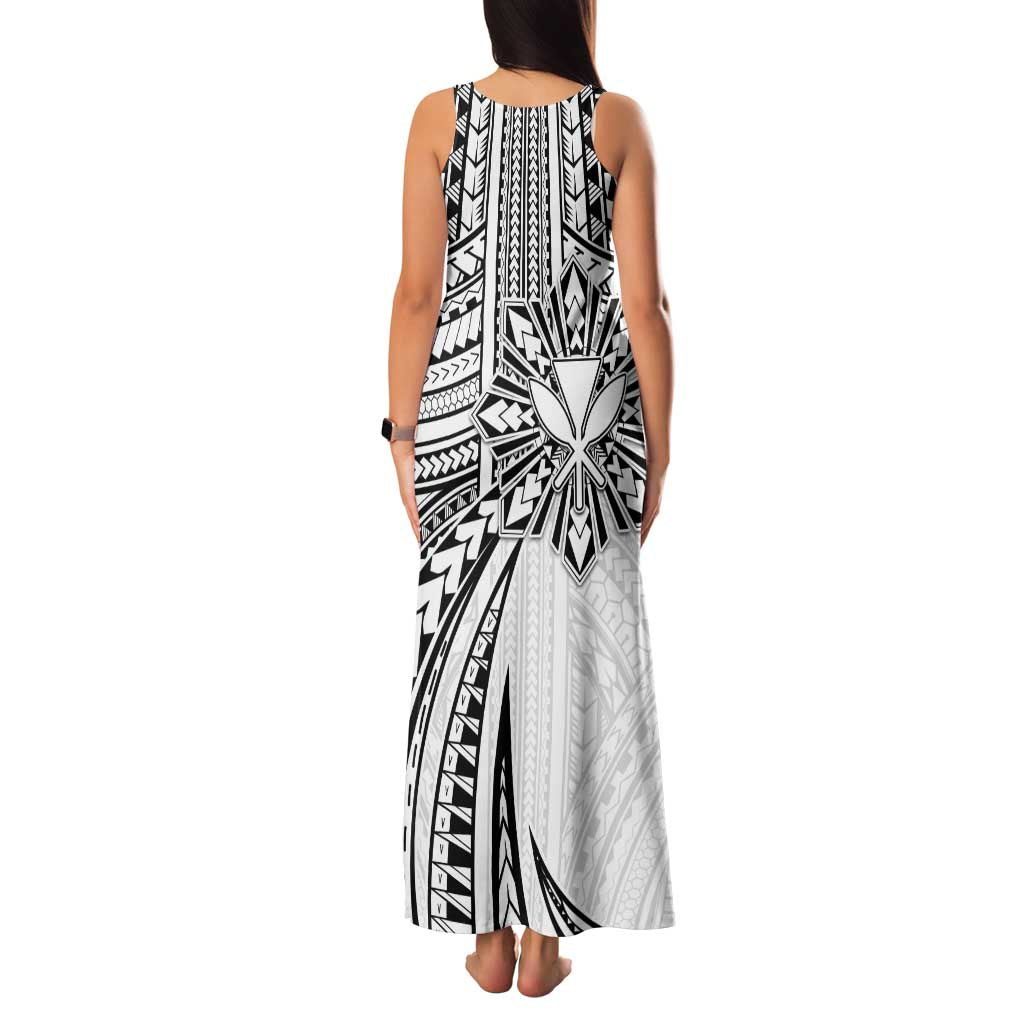 Hawaii And Philippines Family Matching Tank Maxi Dress and Hawaiian Shirt Kanaka Maoli With Tribal Sun Together White