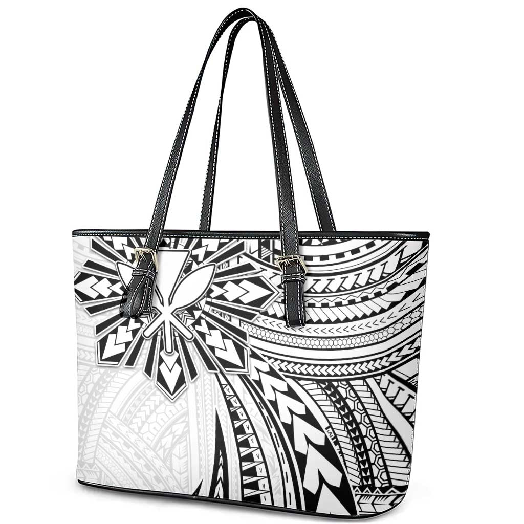 Hawaii And Philippines Leather Tote Bag Kanaka Maoli With Tribal Sun Together White