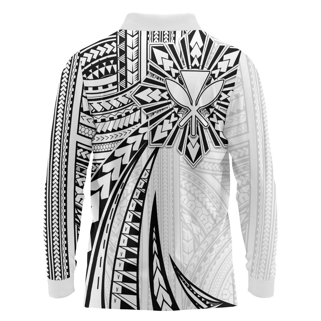 Hawaii And Philippines Long Sleeve Polo Shirt Kanaka Maoli With Tribal Sun Together White