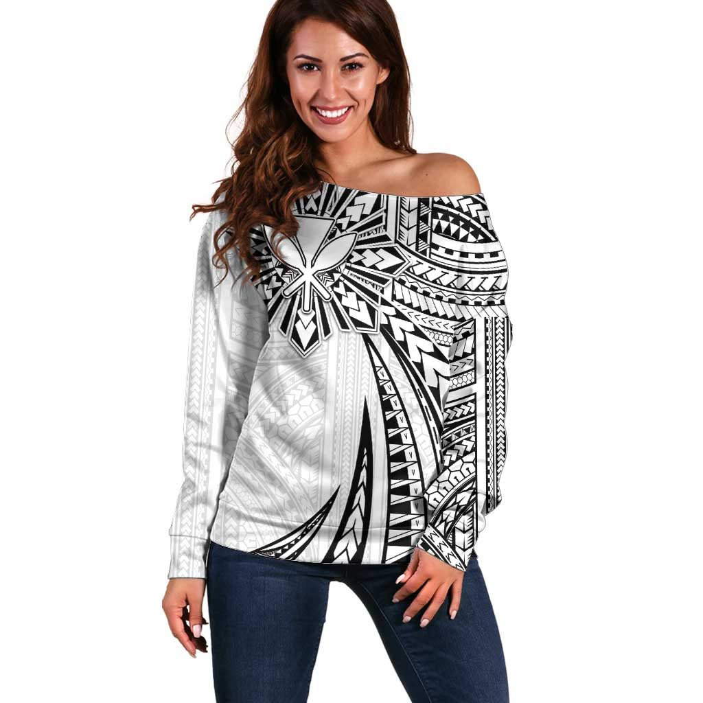 Hawaii And Philippines Off Shoulder Sweater Kanaka Maoli With Tribal Sun Together White