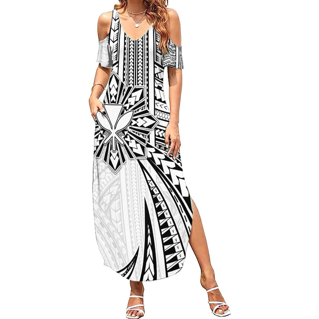 Hawaii And Philippines Summer Maxi Dress Kanaka Maoli With Tribal Sun Together White