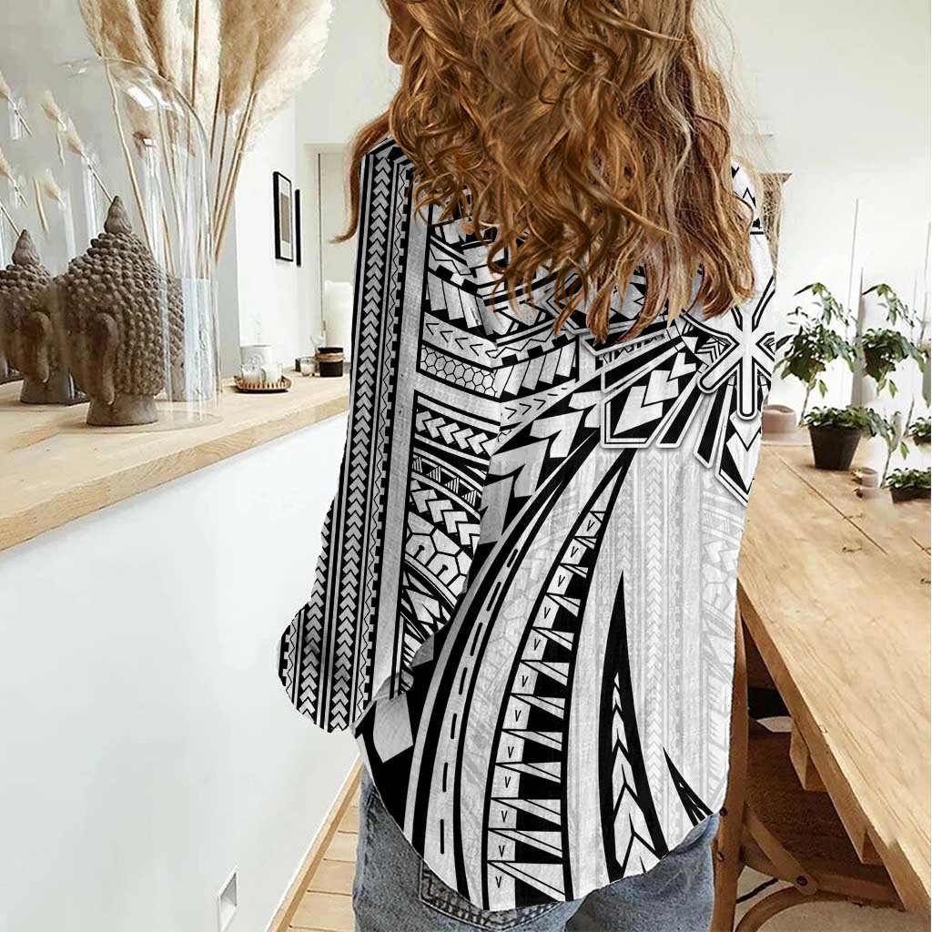 Hawaii And Philippines Women Casual Shirt Kanaka Maoli With Tribal Sun Together White