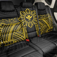 Hawaii And Philippines Together Back Car Seat Cover Polynesian Pattern With Filipino Barong Gold