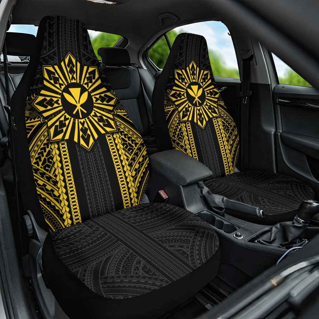 Hawaii And Philippines Together Car Seat Cover Polynesian Pattern With Filipino Barong Gold