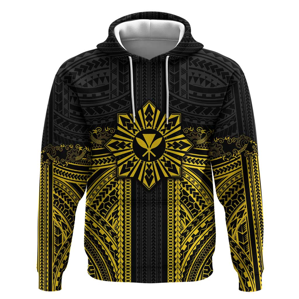 Hawaii And Philippines Together Hoodie Polynesian Pattern With Filipino Barong Gold