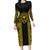 Hawaii And Philippines Together Long Sleeve Bodycon Dress Polynesian Pattern With Filipino Barong Gold