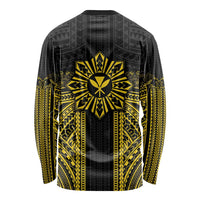 Hawaii And Philippines Together Long Sleeve Shirt Polynesian Pattern With Filipino Barong Gold