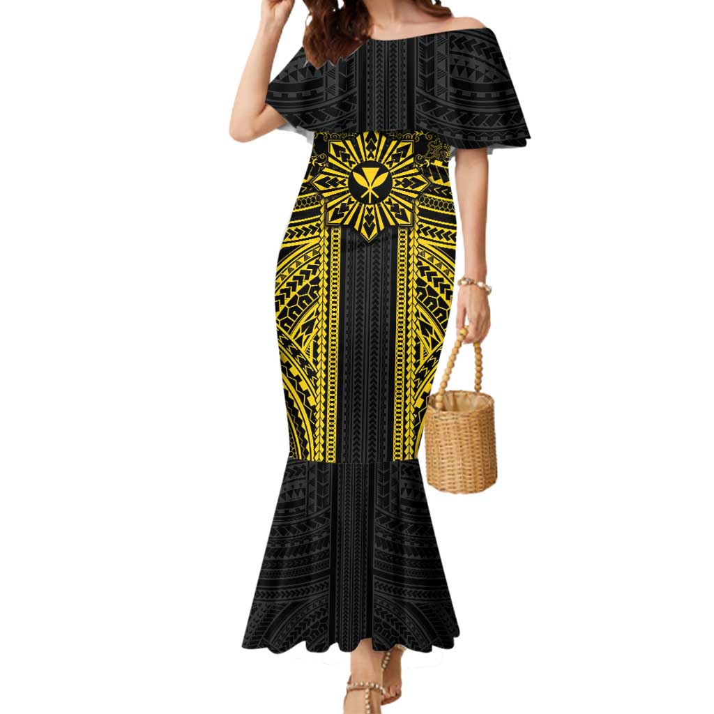 Hawaii And Philippines Together Mermaid Dress Polynesian Pattern With Filipino Barong Gold