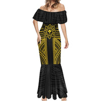 Hawaii And Philippines Together Mermaid Dress Polynesian Pattern With Filipino Barong Gold
