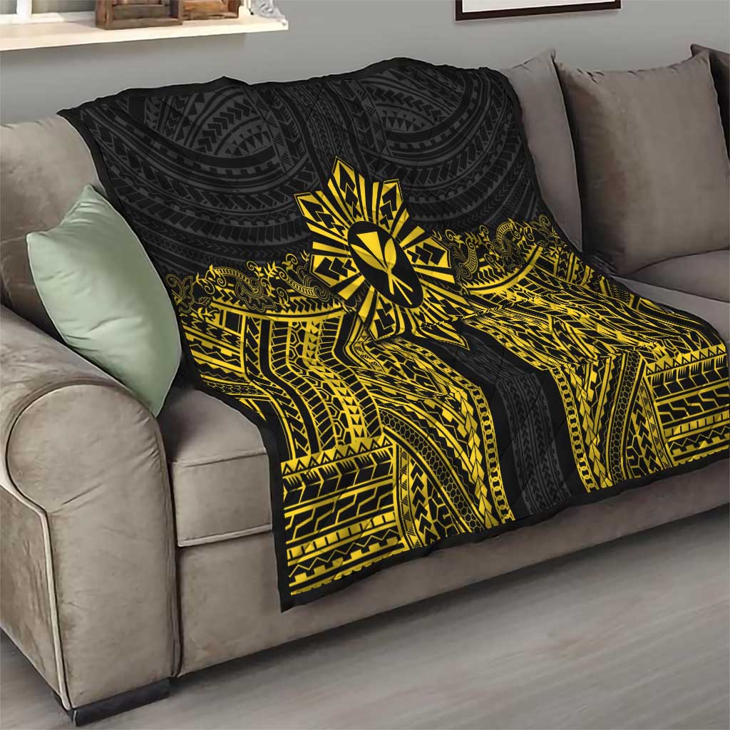 Hawaii And Philippines Together Quilt Polynesian Pattern With Filipino Barong Gold