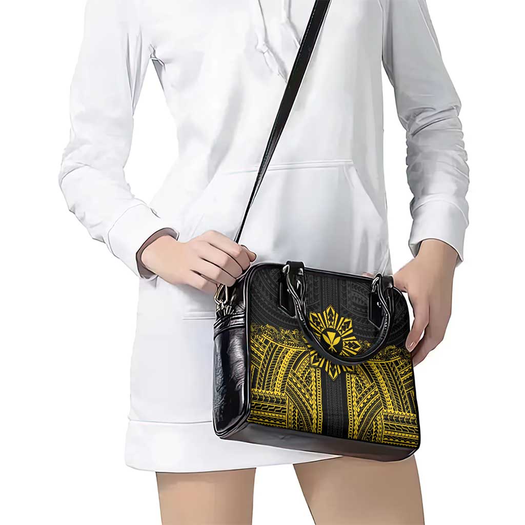 Hawaii And Philippines Together Shoulder Handbag Polynesian Pattern With Filipino Barong Gold