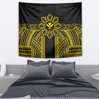 Hawaii And Philippines Together Tapestry Polynesian Pattern With Filipino Barong Gold