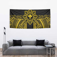 Hawaii And Philippines Together Tapestry Polynesian Pattern With Filipino Barong Gold
