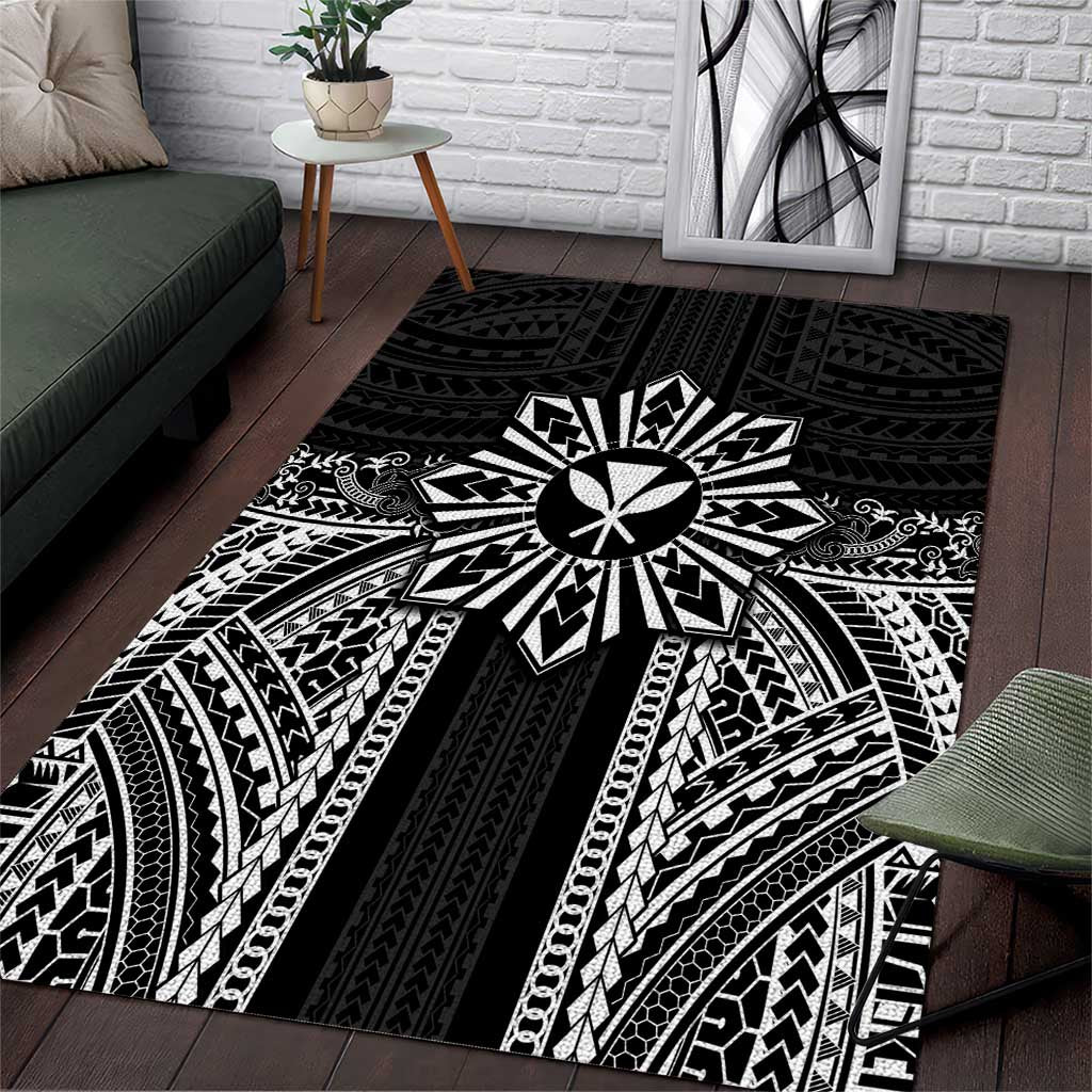 Hawaii And Philippines Together Area Rug Polynesian Pattern With Filipino Barong Black