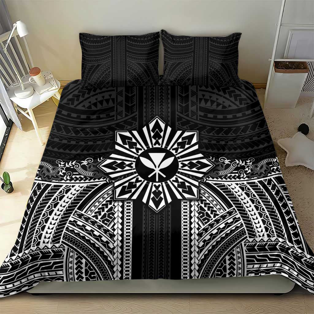 Hawaii And Philippines Together Bedding Set Polynesian Pattern With Filipino Barong Black