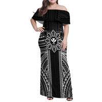 Hawaii And Philippines Together Family Matching Off Shoulder Maxi Dress and Hawaiian Shirt Polynesian Pattern With Filipino Barong Black