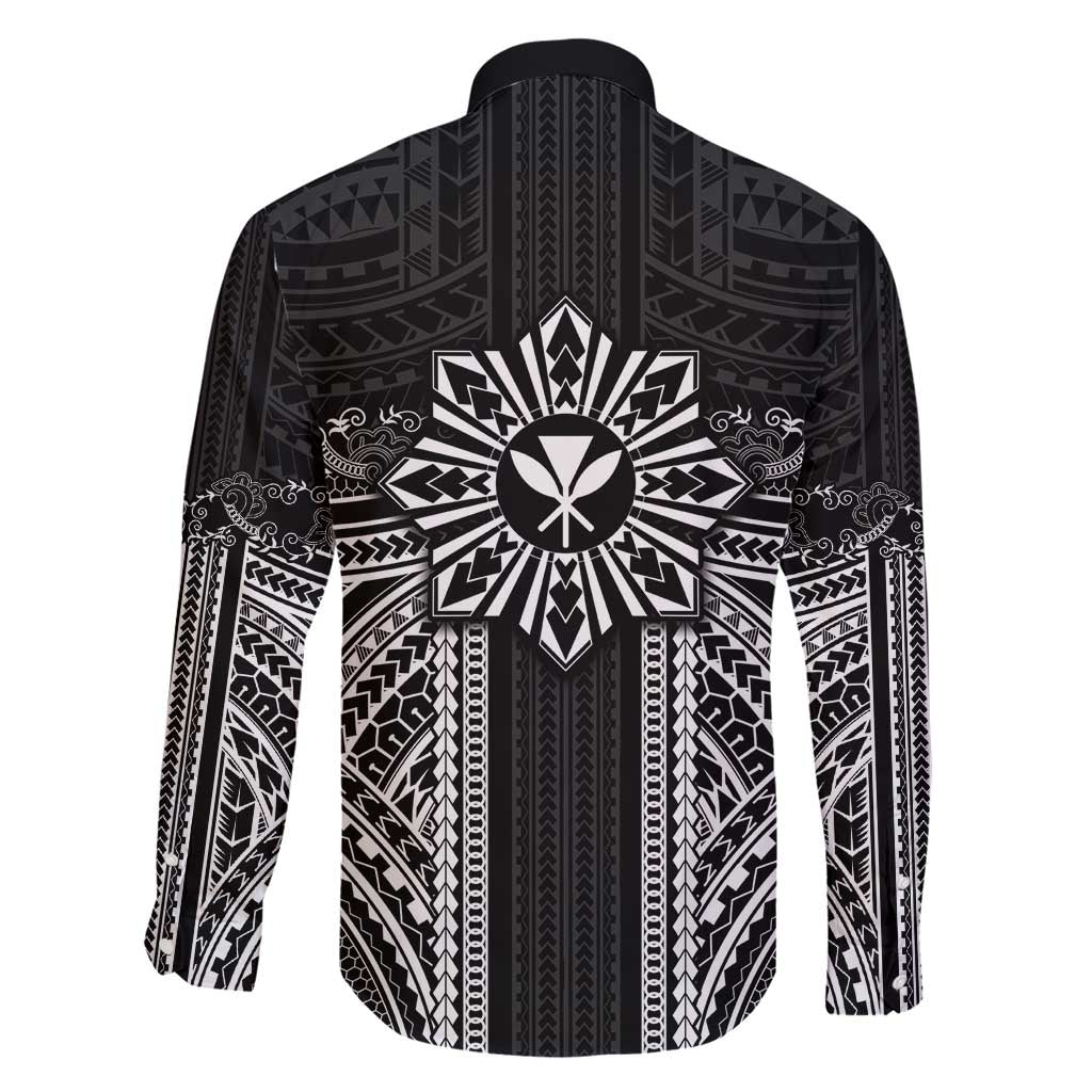 Hawaii And Philippines Together Family Matching Short Sleeve Bodycon Dress and Hawaiian Shirt Polynesian Pattern With Filipino Barong Black