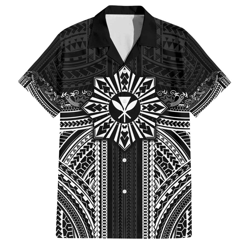 Hawaii And Philippines Together Family Matching Summer Maxi Dress and Hawaiian Shirt Polynesian Pattern With Filipino Barong Black