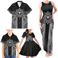 Hawaii And Philippines Together Family Matching Tank Maxi Dress and Hawaiian Shirt Polynesian Pattern With Filipino Barong Black