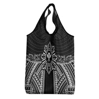 Hawaii And Philippines Together Grocery Bag Polynesian Pattern With Filipino Barong Black