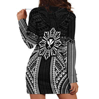 Hawaii And Philippines Together Hoodie Dress Polynesian Pattern With Filipino Barong Black