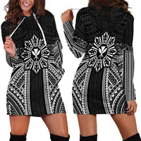 Hawaii And Philippines Together Hoodie Dress Polynesian Pattern With Filipino Barong Black